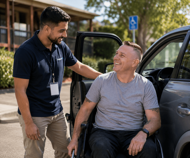 A participant receiving safe and accessible transport support
