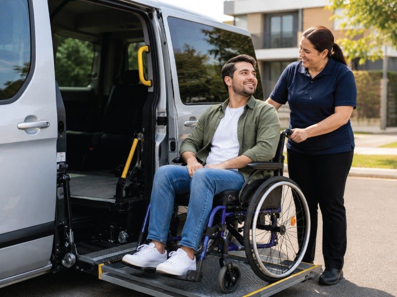 A participant receiving safe and accessible transport support