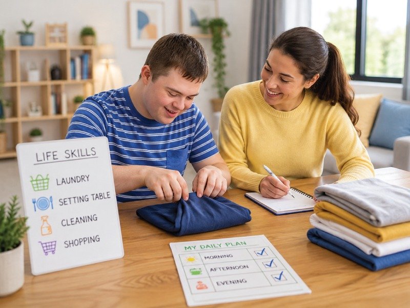 A participant building useful planning and everyday life skills