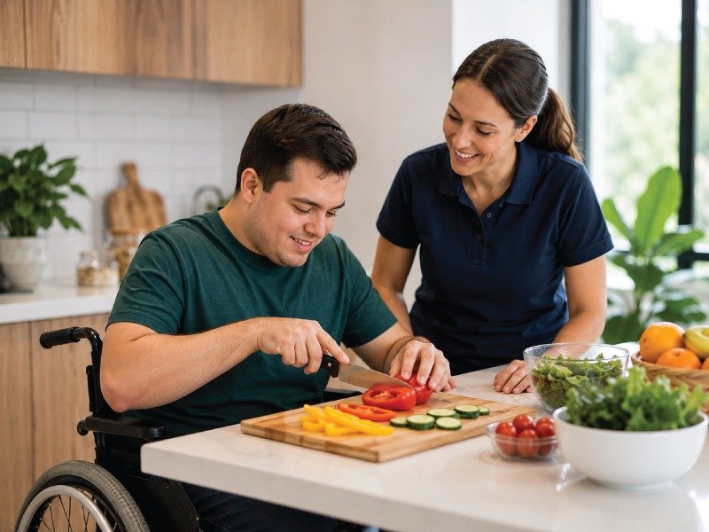 A support worker helping maintain a clean and comfortable home