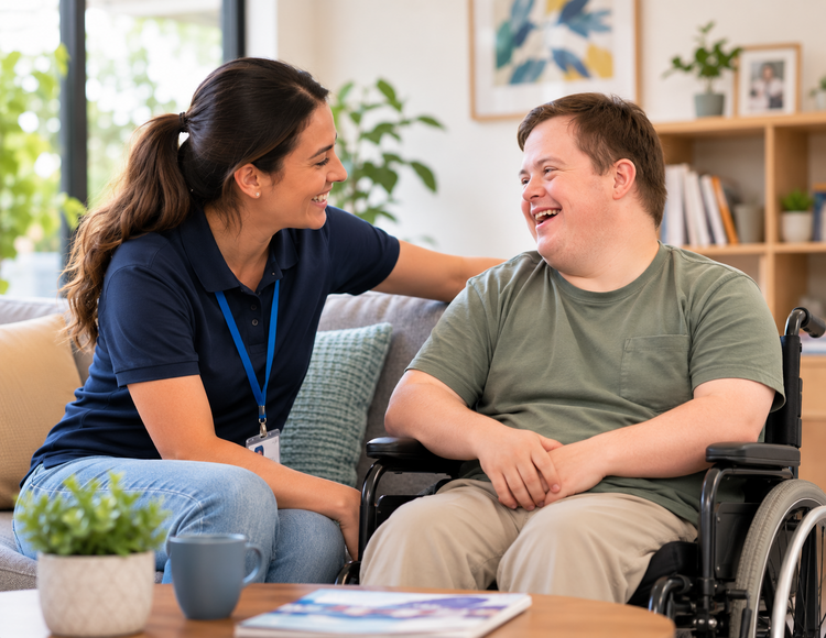 A support worker building a positive connection with a participant